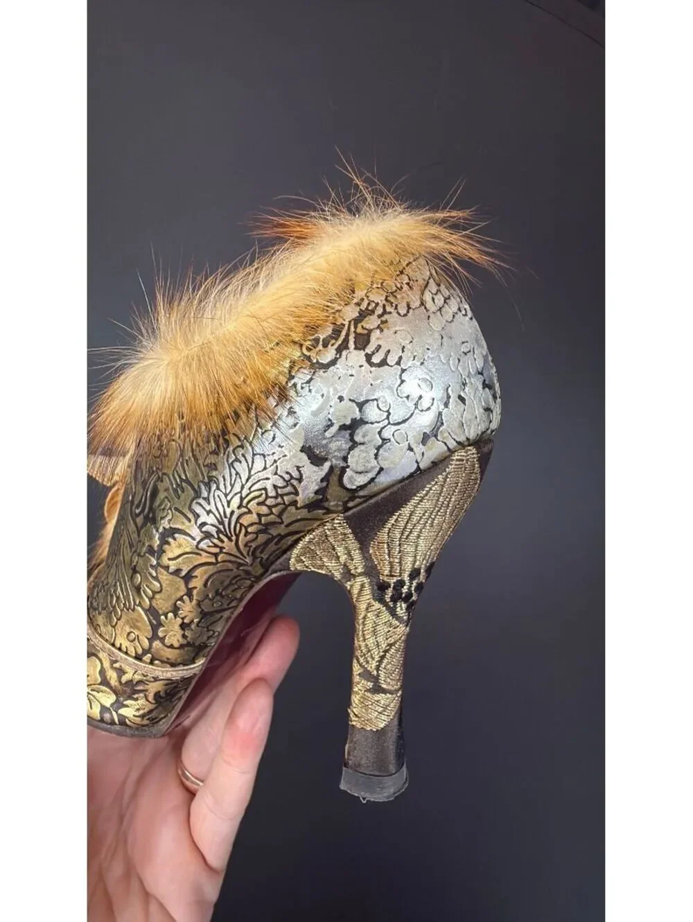 Louis Vuitton Gold Fur Ankle Boot Size 35